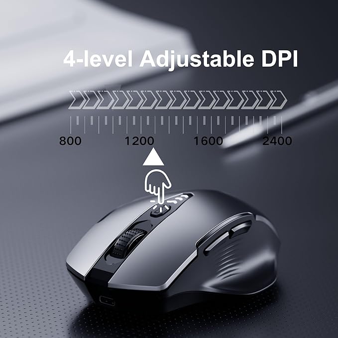 Uineer Wireless Mouse,[Upgraded] Rechargeable 2.4GHz (Battery Level Visible) Ergonomic Computer Mouse,4 Levels DPI, Wireless Mice for Laptop PC Computer(Grey)