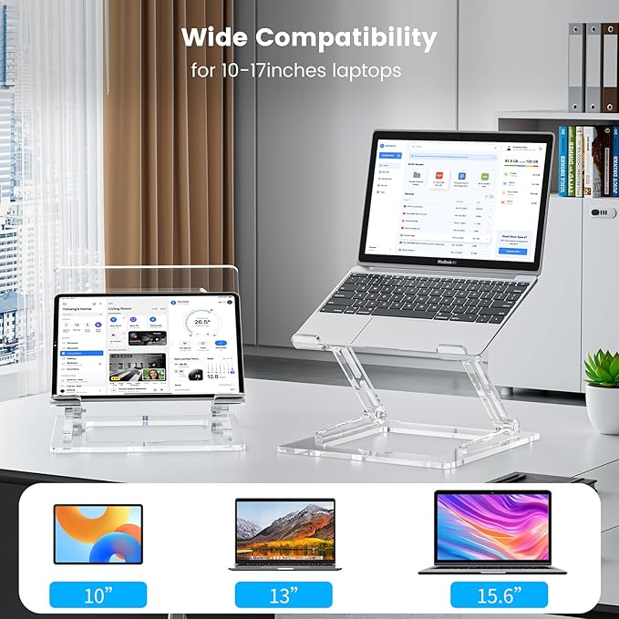 Laptop Stand for Desk, Portable Acrylic Laptop Riser, Ergonomic Adjustable Computer Stand Holder for Notebook MacBook Air Pro, Dell XPS, HP (10-17.3'')