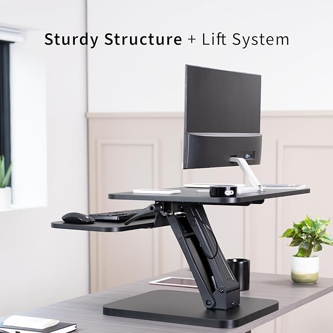 VIVO Black Height Adjustable 25 inch Standing Desk Converter, Compact Sit Stand Tabletop Monitor Riser Workstation, DESK-V001G