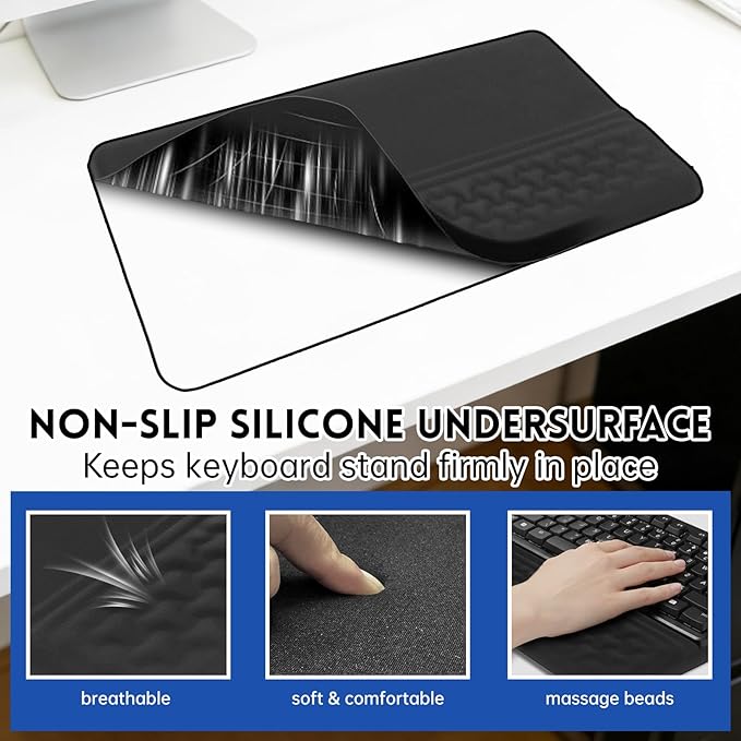 3-in-1 Ergonomic Keyboard Stand Wrist Rest Mouse Pad Set, Tilted Keyboard Riser Holder Support with Non-Slip PU Base, Wrist Rest for Keyboards and Soft Mouse, Pain Relief, Comfort for Office Home
