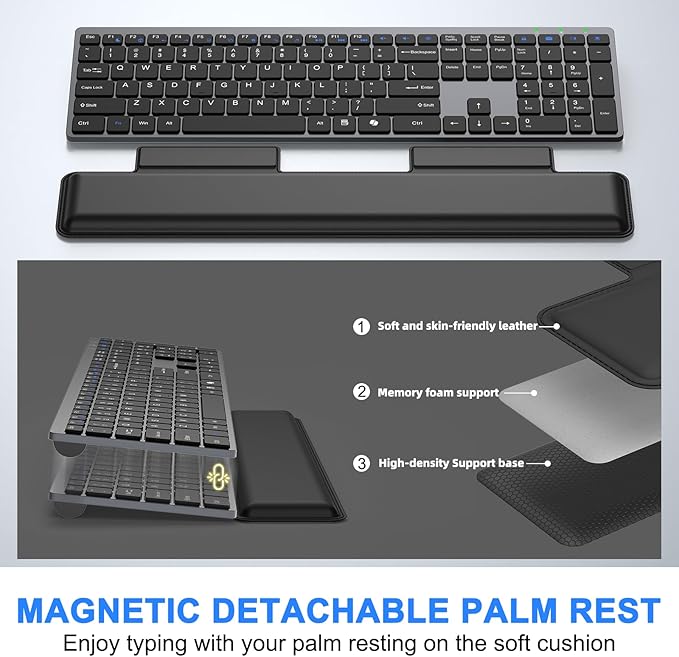 Wireless Keyboard and Mouse Combo, Full Size Silent Ultra Thin Keyboard with Magnetic Wrist Rest, Optical Mouse, 2.4G Lag-Free Cordless Mice Keyboard Set for Computer, Mac, Laptop, PC, Windows
