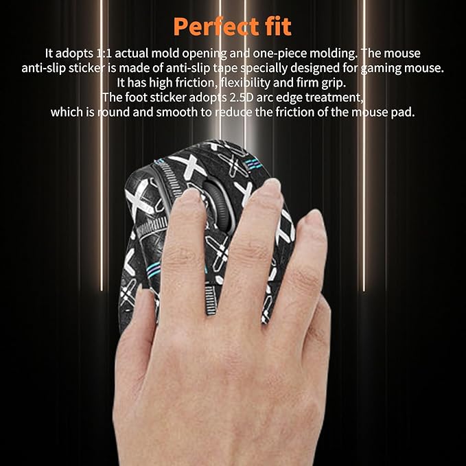 Mouse Grip Tape for Logitech Lift, Rounded Curved Edges Mouse Feet Skates,Self-Adhesive PreCut Sweat-Resistant Professional Mice Upgrade Kit(Foot pad + Black Mouse Grip Tape)