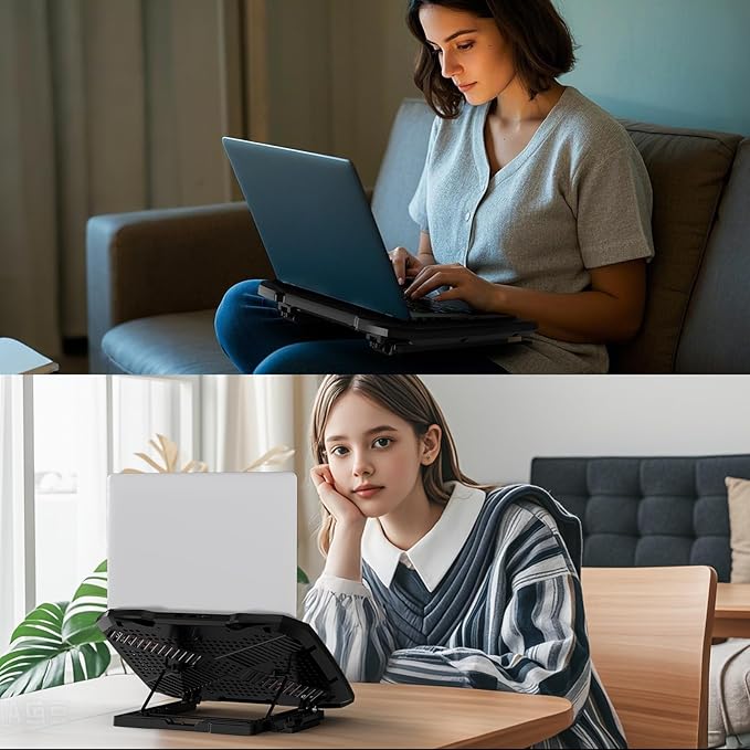 Laptop Cooling Pad for Computer Laptop Cooler for 12-15.6 Inch Notebooks, Laptop Cooling Stand with 5 Quiet Fans, 5 Height Adjustable,2 USB Ports, Phone Stand