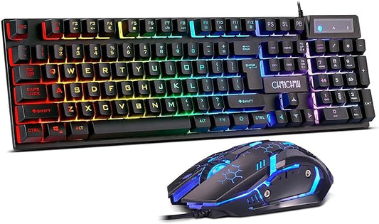 CHONCHOW Gaming Keyboard and Mouse Combo, USB Wired RGB Backlit, Mechanical Feel Anti-ghosting Keyboard 3200DPI Ergonomic Mouse, LED Gaming Set for Laptop PC PS4 Xbox Mac Game Work