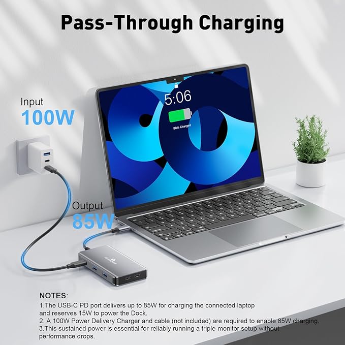 USB C Docking Station Dual Monitor, Laptop Docking Station 3 Monitor, USB C Hub Dual 4K@60Hz HDMI Display with DisplayPort Port, 5Gbps USB-A/C Data Port, 100W PD, for HP/Dell/Lenovo/Laptop