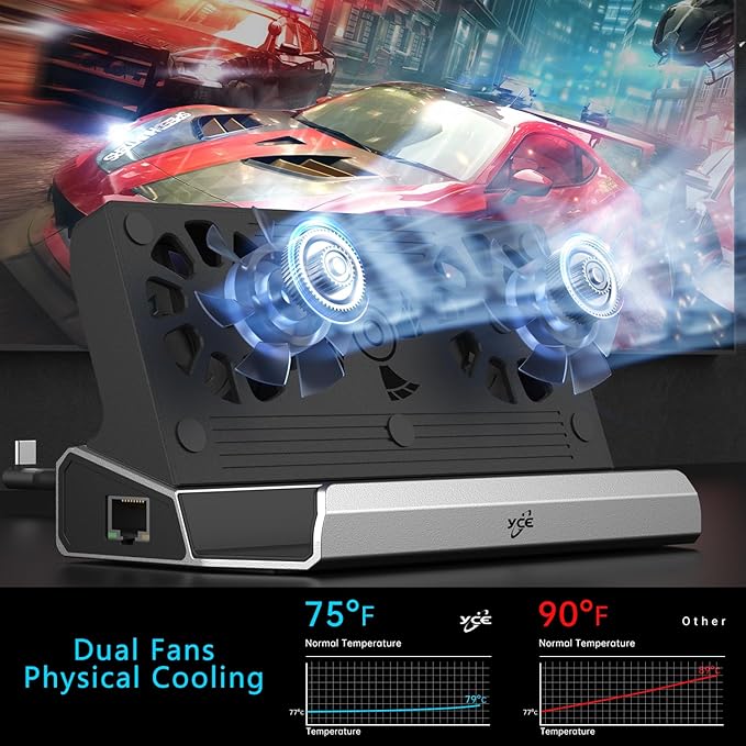 14-in-1 Steam Deck Docking Stationfor Steam Deck/Rog Ally/Switch/Legion Go Dual Cooling Fans 4K@60Hz,1080P 6 USB Ports,1000Mbps, 100W Type C Charing,DP1.2,40Gbps Adapter