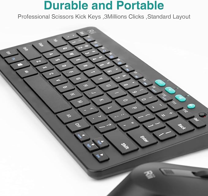 Rii RKM709 2.4 Gigahertz Ultra-Slim Wireless Keyboard and Mouse Combo, Multimedia Office Keyboard for PC, Laptop and Desktop,Business Office(Black)-New