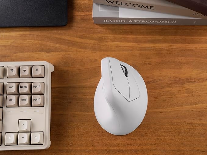 Keychron M5 Wireless Ergonomic Mouse, 8000Hz Tri-Mode 2.4 GHz/Bluetooth 5.1/Wired, PixArt 3950 Sensor, 30000 DPI, Ergonomic Lightweight Programmable Macro Button for Windows PC/Mac - White