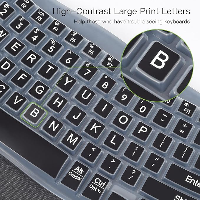 Large Print Keyboard Cover for Logitech Wave Keys MK670 Combo Keyboard Skin, Logitech Wave Keys Wireless Ergonomic Keyboard Cover Protector Skin, Logitechs Waves Key Accessories, Black