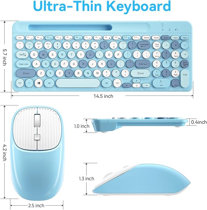 Bluetooth Keyboard and Mouse Wireless, Multi-Device Rechargeable Keyboard and Mouse Combo with Phone Holder (Bluetooth 5.0+3.0+2.4GHz) Quiet Ergonomic Compatible with Mac/Windows/iOS/Android