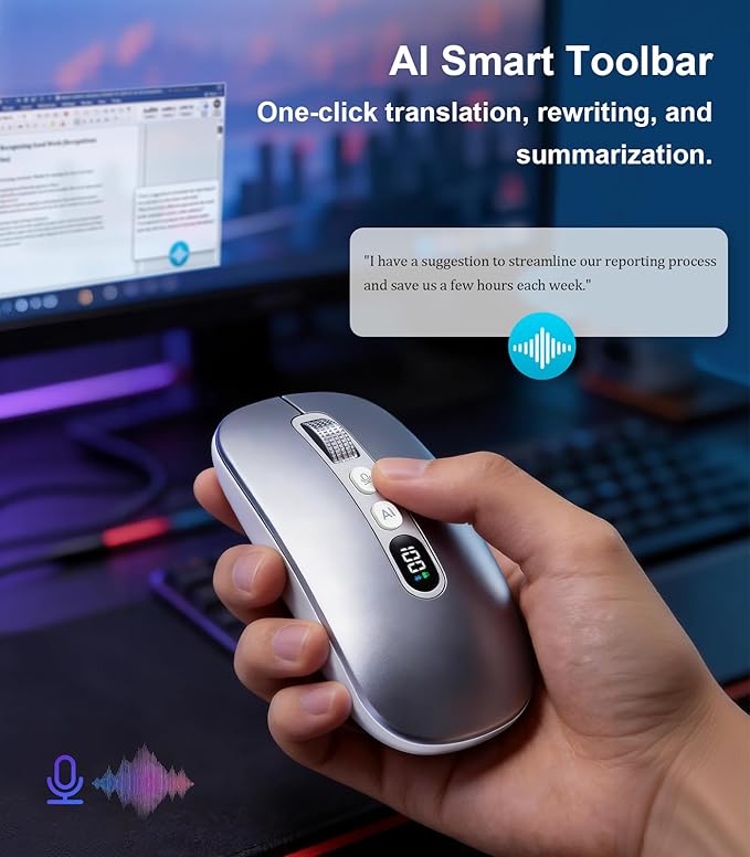AI Wireless Mouse for Laptop PC- Enabled Bluetooth Mouse with Voice Recording & AI Summarize,Ergonomic Presenter Laser Pointer Remote,USB Rechargeable High-Performance Office Device