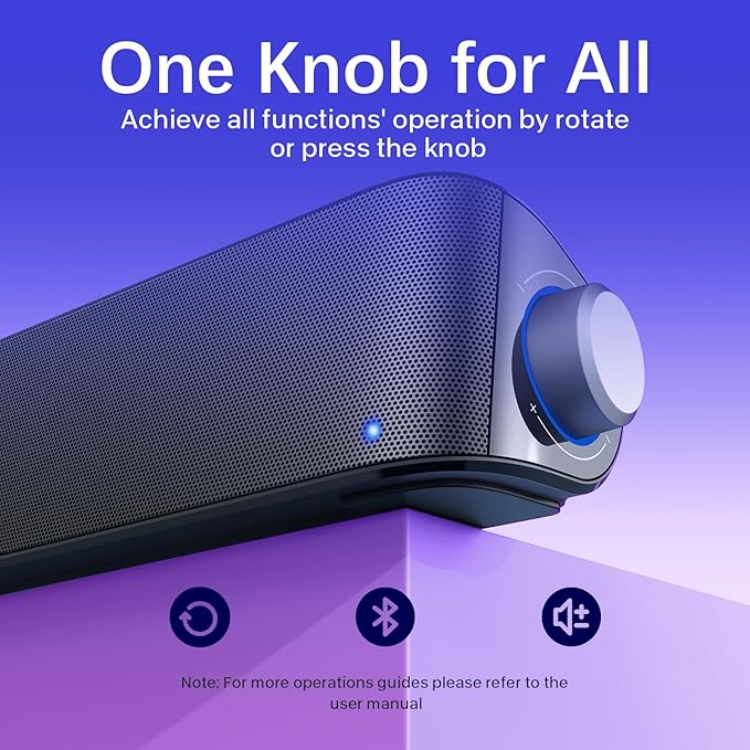 Nylavee Computer Speakers, Hi-Fi Stereo Computer Sound Bar with Bluetooth & 3.5mm Aux, USB/USB-C Powered for Desktop PC, Laptop & Monitor, Built-in Mic and Headphone Jack