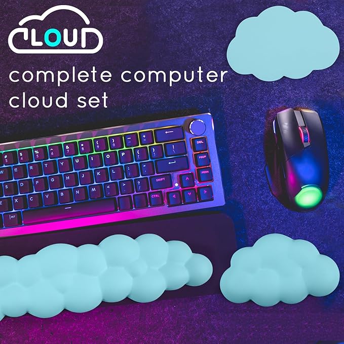 Cloud Wrist Rest for Computer Keyboard and Mouse - Ergonomic Memory Foam With Non-Slip Base - Extended Arm Support for Typing Pain Relief, Office, Gaming