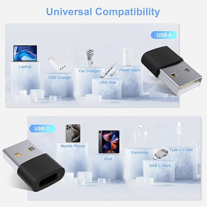 USB to USB C Adapter,3Pack USBC Female to USB A Male with Convenient Carrier, Type C Converter for iPhone 17/16/15/14/13/12, iPad, iWatch, AirPods,Galaxy S25/S24 (Black)