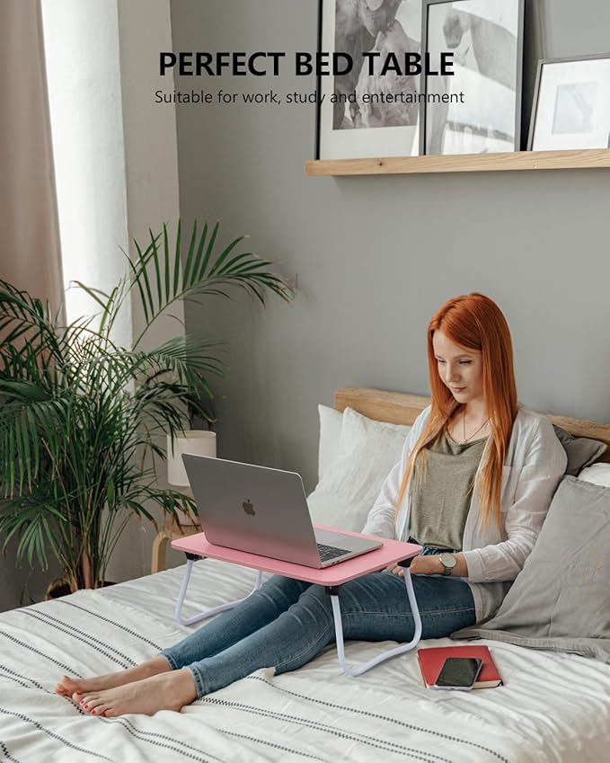 Foldable Lap Desk, Portable Bed Table, Laptop Stand, Lightweight & Mini Table for Breakfast/Picnic/Drawing/Couch/Floor - Pink