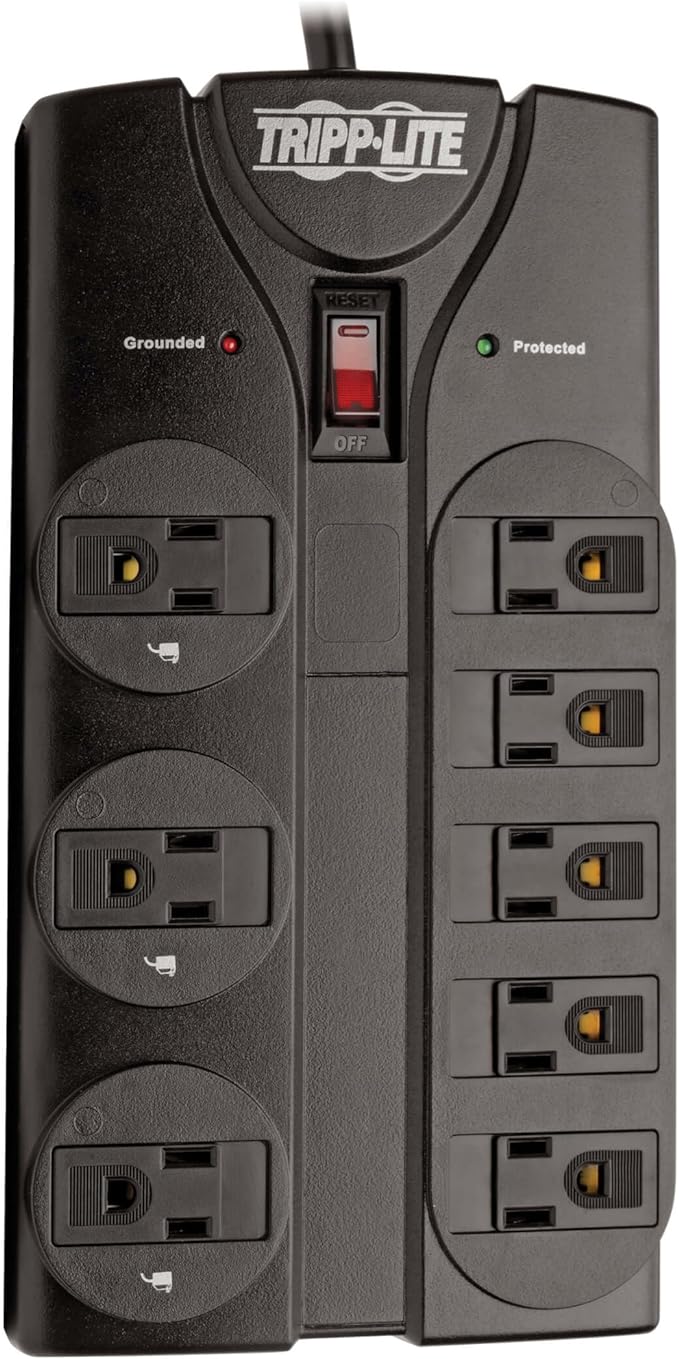 Eaton Tripp Lite Series TLP808B 8 Outlet Surge Protector Power Strip with Flat Plug, 1440 Joule Rating, Black, UL Listed & Certified, 8ft Extension Cord with Multiple Outlets for Home Office