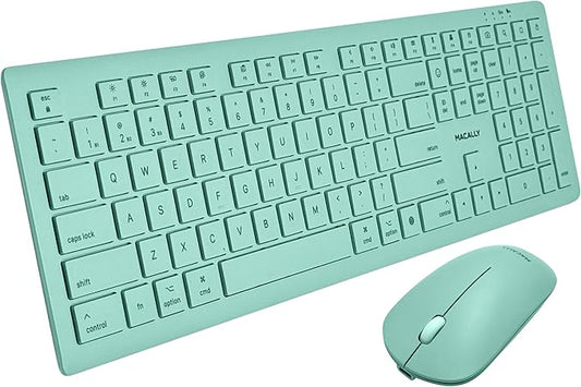 Macally Wireless Keyboard and Mouse Combo for Mac mini/Pro, iMac, MacBook, iPad, iPhone - Compatible Bluetooth Apple Keyboard and Mouse Combo (Multi Device, Rechargeable, Emoji Keys) - Light Green
