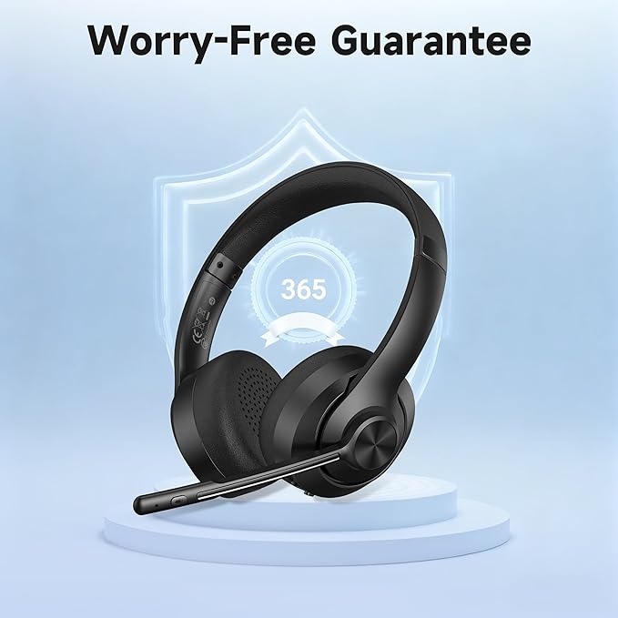 AOC Wireless Headset with Mic for Work, Bluetooth 5.4 Headphones with Noise Canceling Microphone, USB C, 30H, Clear Calls & Mic Mute for PC, Laptop, Cell Phones, Zoom - Black