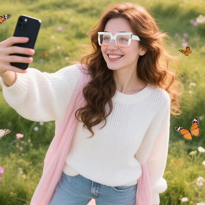 hoyuwak Oversized Square Blue Light Glasses Big Frame Computer Eyewear Thick Fashion Clear Glasses for Women Fashion