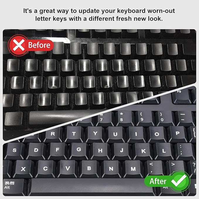 2PCS English Keyboard Letter Stickers - 3D Keyboard Letters Replacement Stickers English for Computer Laptop Desktop Keyboards, Borderless Alphabet Characters, Only Letter Leave on Keypads