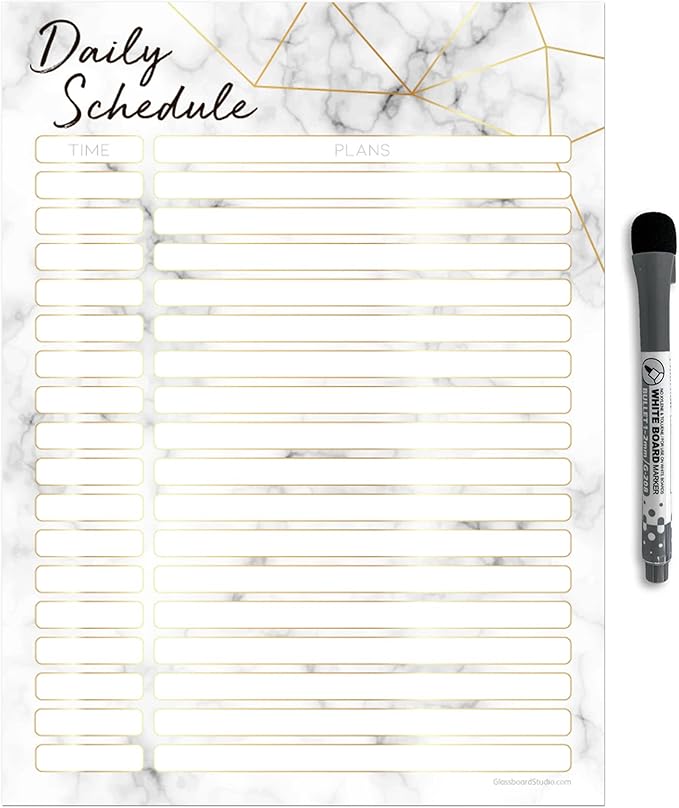 Dry Erase Daily Schedule Planner Sticker Decal by Glassboard Studio | Removable & Reusable | Magnetic Fine-Tip Marker Included (9 x 12 inches, Marble)