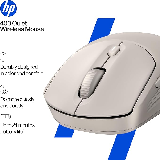 HP 400 Quiet Wireless Mouse, Dual Bluetooth & 2.4GHz, Soft Silicone, Quiet Clicks, Microsoft Wheel, 24-Month Battery, 6000 DPI, Ambidextrous, Eco-Friendly Design, Multi-OS, Maple