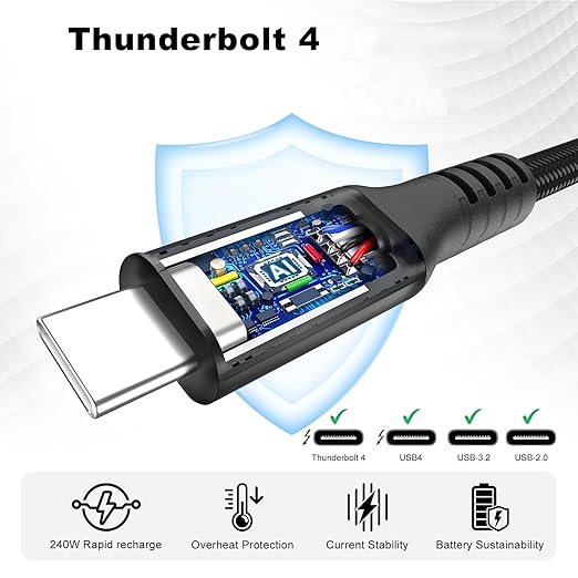 40Gbps Thunderbolt 4 Cable 6.6ft USB C to USB C Cable, 240W(5A) Charging Cord, Braided Type C Cable Compatible for Dual 8K/4K Display, USB4, SSD, eGPU, Mac Studio/mini, iPhone