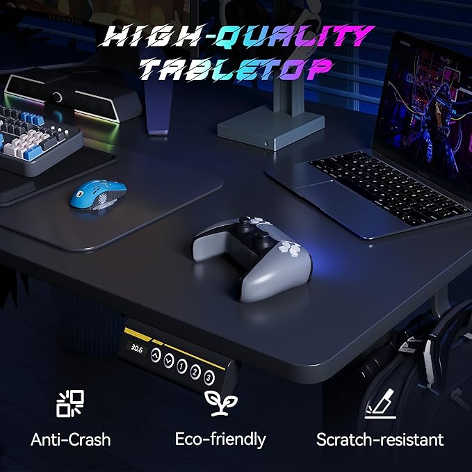 Electric Standing Desk,48x24 Inches Adjustable Height Stand up Desk, Sit Stand Home Office Desk with Splice Board, 3 Preset Heights,Equipped with Hooks,Ergonomic Computer Desk Workstation，Black