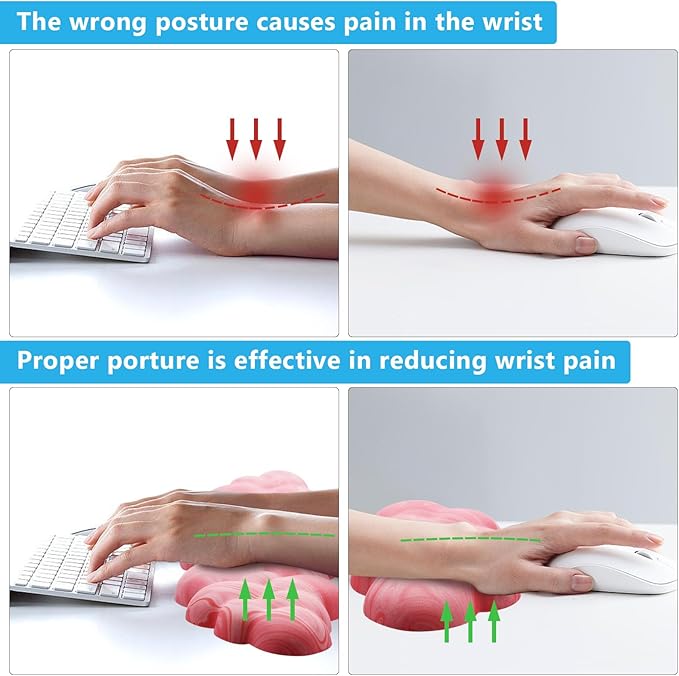 Cloud Wrist Rest, Memory Foam Palm Rest with Non-Slip Base for Ergonomic Keyboard - Soft Wrist Rest for Office, Computer, Laptop, Gaming - Pink