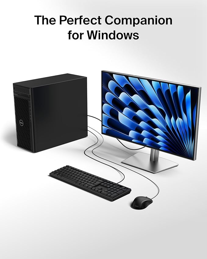 Belkin Connect Wired Keyboard and Mouse Combo - USB A Keyboard Set w/Wired Mouse, Ergonomic Design - Perfect for Home, Office, Desk, Compatible with Laptop, PC, Windows - Black