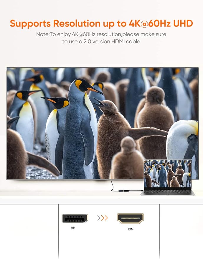CableCreation Active DP to HDMI 4K 60Hz, DisplayPort to HDMI Adapter Support UHD 4K @60Hz Audio/Video, Eyefinity Multi-Screen Compatible, Black