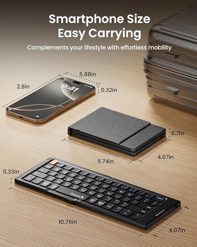 ProtoArc Foldable Compact Keyboard, XK04 Portable Bluetooth Keyboard with PU Leather Cover, Pocket-Sized Wireless Travel Keyboards for iPad, iPhone, Smartphone, Tablet and Laptop - Black