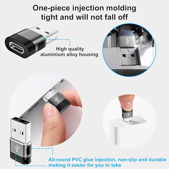 USB to USB C Adapter 4 Pack,USB C to USB A Adapter,USB-A Type C Male Female OTG Adaptor,USBA to USBC Converter for Phones,MacBook,iPad,Laptop,Tablet(Grey)