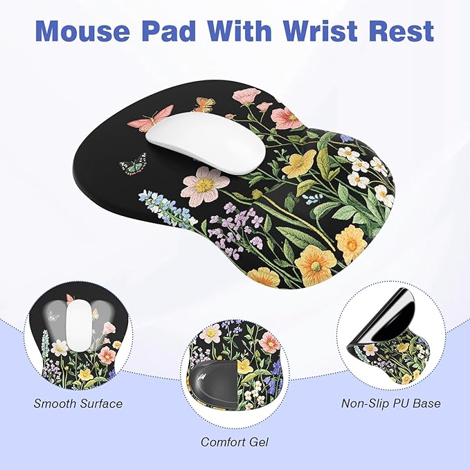 Ospelelf Keyboard Wrist Rest Set with Ergonomic Mouse Pad - 3-in-1 Memory Foam Support for Pain Relief, Office & Gaming with Coaster Black Garden