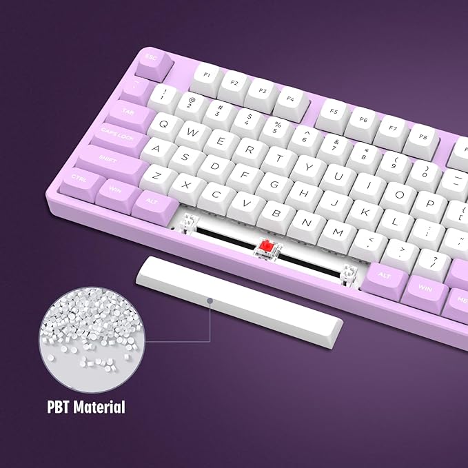dagaladoo PBT Keycaps,White/Purple keycaps 60% 65% 100%, Japanese Style Custom Keycap, ISA Profile Keyboard Key caps for 60% 65% 75% 100% TKL US Layout Mechanical Keyboard（169keys