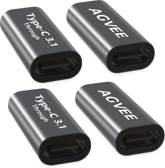 AGVEE 4 Pack USB-C Female to Female Bidirectional Adapter, PD 100W USB 3.2 Gen 2, Type-C USBC 10G Data Coupler Extender Extension Converter Connector, Gray