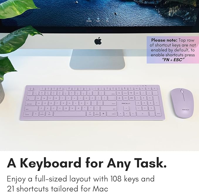 Macally Wireless Keyboard and Mouse Combo for Mac - Compatible Apple Bluetooth Keyboard and Mouse Combo for MacBook Pro/Air, iMac, Mac mini/Pro/Studio (Multi Device, Rechargeable, Emoji Keys, Purple)