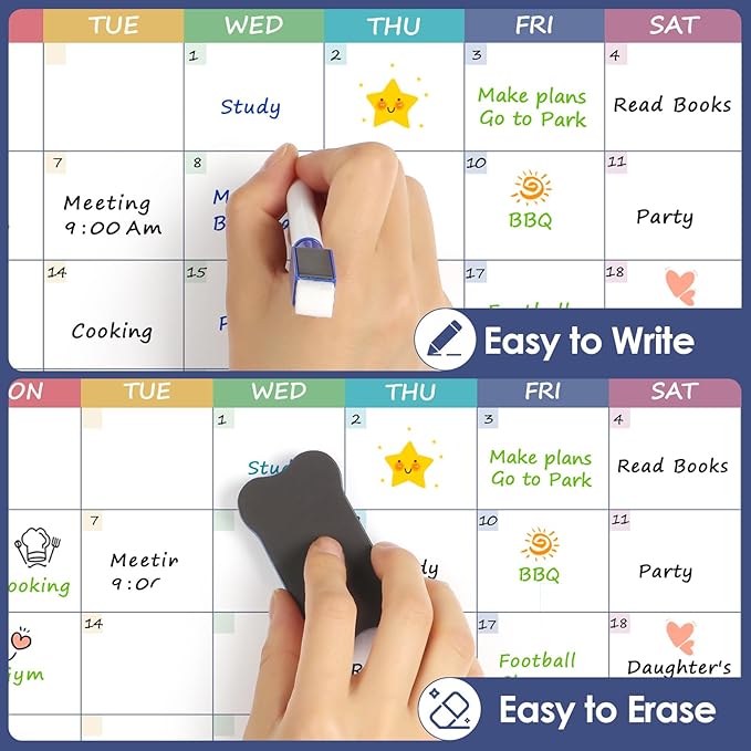 MaxGear Magnetic Monthly Calendar Dry Erase Board for Refrigerator, 11"x14" Whiteboard for Fridge Magnet Board Erasable Fridge Planner Whiteboard Calendar for Adults, No Accessories
