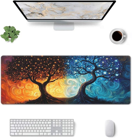 Blue and Red Tree Desk Mat Large Gaming Mouse Pad Blue and Red Tree Extended Mousepad Big in Laptop Computer Mouse Keyboard Mat for Office Desk Decor 31.5x12 in