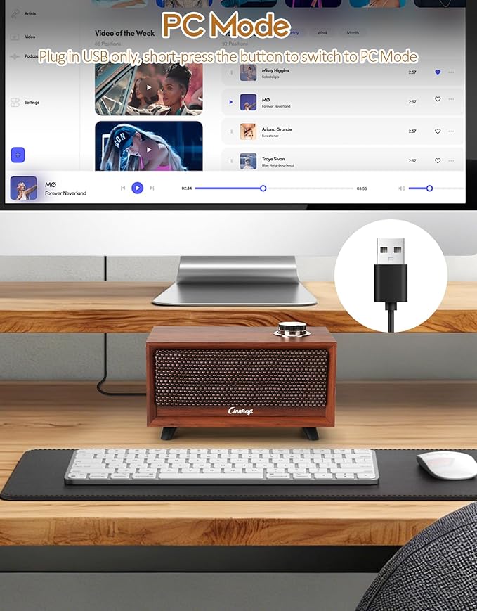 Wooden PC Soundbar Computer Speakers –PC Speakers USB Powered | PC| Line-In | Bluetooth 3 Modes, 3.5mm/USB Input Wooden Computer SoundBar Compact Stereo Speaker for Desktop, Laptop, Monitor, Tablet