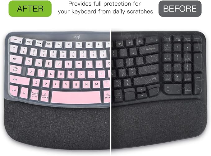Keyboard Cover Skin for Logitech Wave Keys MK670 Combo Keyboard Skin, Logitech Wave Keys Wireless Ergonomic Keyboard Cover Protector Skin, Logitech Wave Keys MK670 Accessories, Ombre Pink