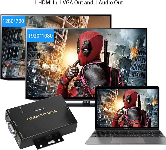 JideTech HDMI to VGA Converter with 3.5mm Audio Supports 1080P for PC Laptop Display Computer Mac Projector