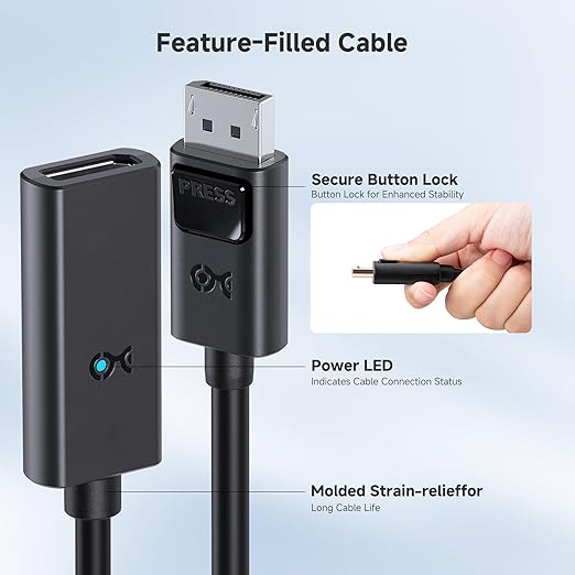 Cable Matters Active DisplayPort to DisplayPort Extension Cable - 25ft, Supports 8K 60Hz, 4K 240Hz DP Extension Cable 1.4, DP Male to Female