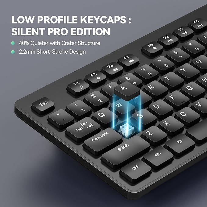 TECKNET Wired Keyboard,Silent USB Keyboard for Office,Spill-Resistant,Slim Full-Size Membrane Layout,Plug and Play for PC/Laptop/Mac-No Backlit