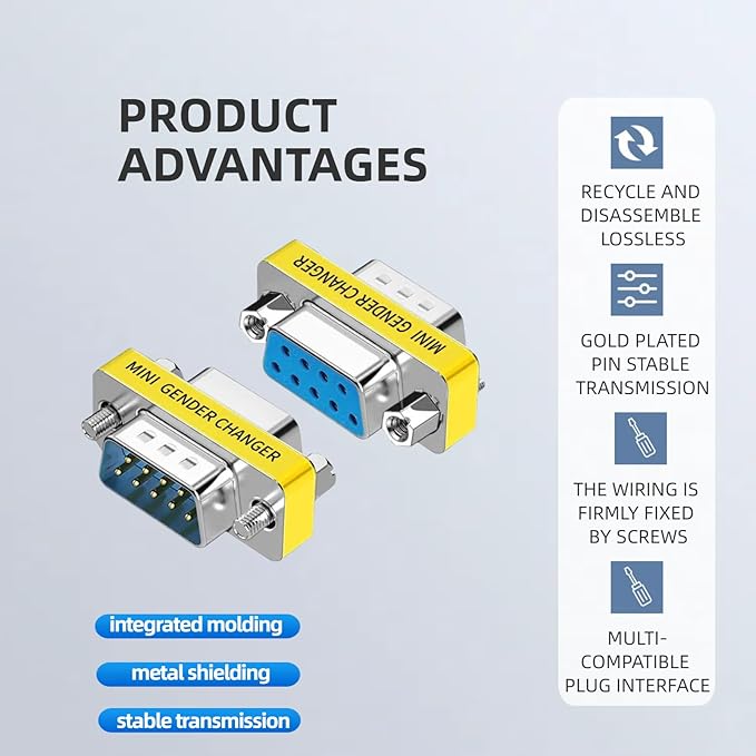 db9 Connector Null Modem Adapter，9-Pin Serial vga Adapter RS232 db9 Gender Changer,for Computer and Industrial Device Data Transfer(F-F, M-F, M-M)