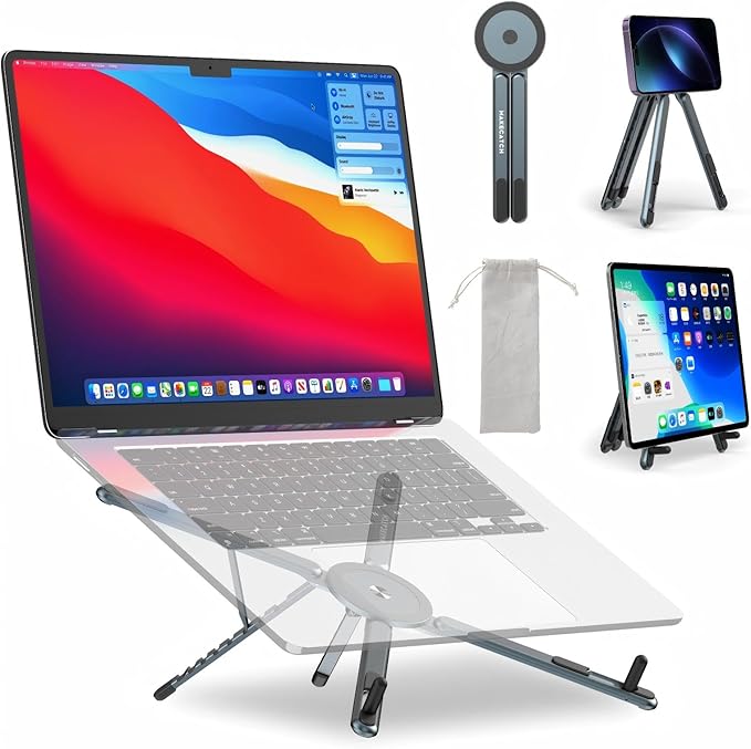Adjustable Laptop Stand for Desk, MagSafe Compatible Portable Foldable Computer Riser for MacBook, iPhone, iPad, Tablet - Lightweight Aluminum, N52 Magnetic Grip, Perfect for Office, Home, Traveling