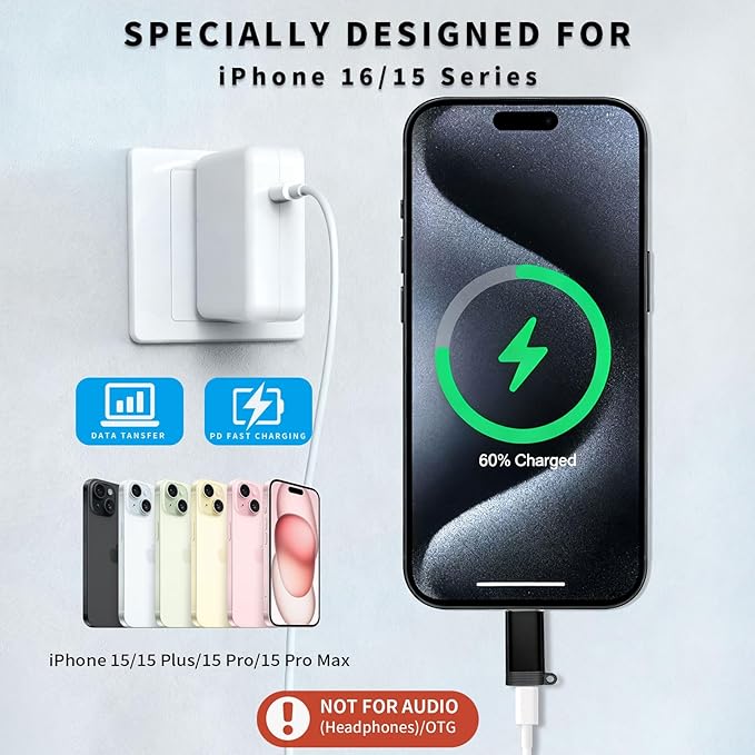 4 Pack Lightning to USB C Adapter, Apple Lightning Female to Type C Male Charging Converter, QC Charge Compatible with iPhone iPad Android -ONLY Charging & Data Transfer from Cellphone to Computer
