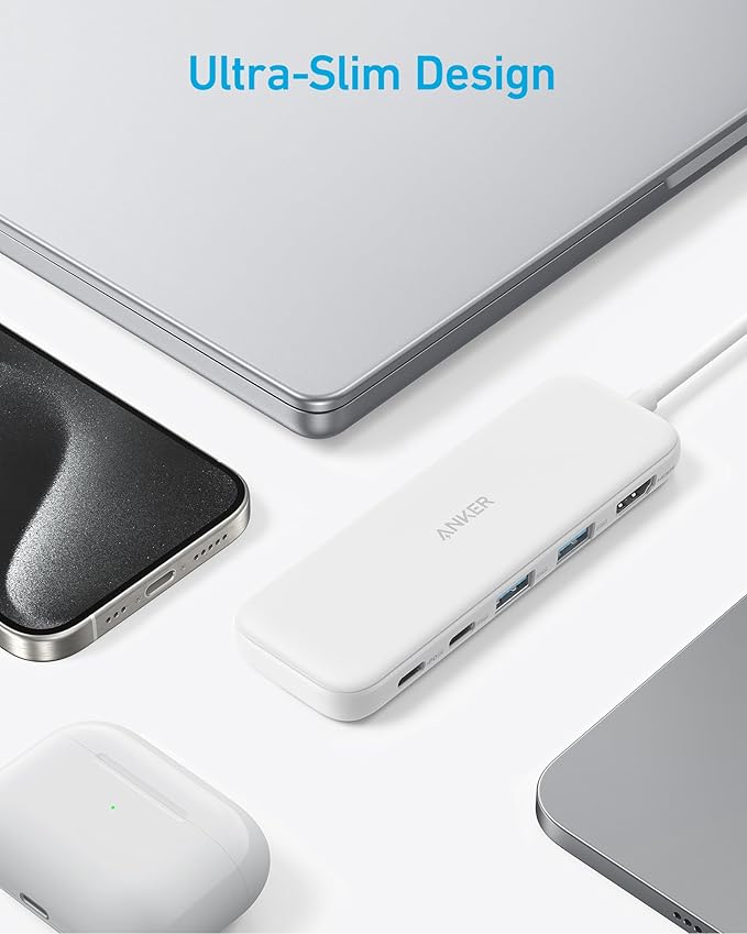 Anker USB C Hub, 5-in-1 USBC to HDMI Splitter with 4K Display, 1 x Powered USB-C 5Gbps & 2×Powered USB-A 3.0 5Gbps Data Ports for MacBook Pro, MacBook Air, Dell and More (White)