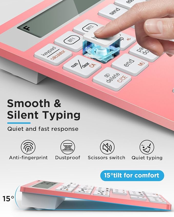 HoRiMe Number Pad for Laptop - Rechargeable Wireless Number Keypad 34 Keys with Dual Bluetooth, 2 in 1 Numeric Keypad Calculator with Display - Portable Slim Numpad for Windows, Mac, iMac, PC, Tablet