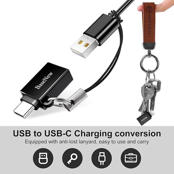 USB C to USB Adapter 6 Pack,Type C Male to USB 3.0 Female,OTG USB Adapter with Portable Key Lanyard,Data Sync Fast Charging Converter for iPhone 17 16 15,Galaxy S24 S23,MacBook,Laptop,Tablet